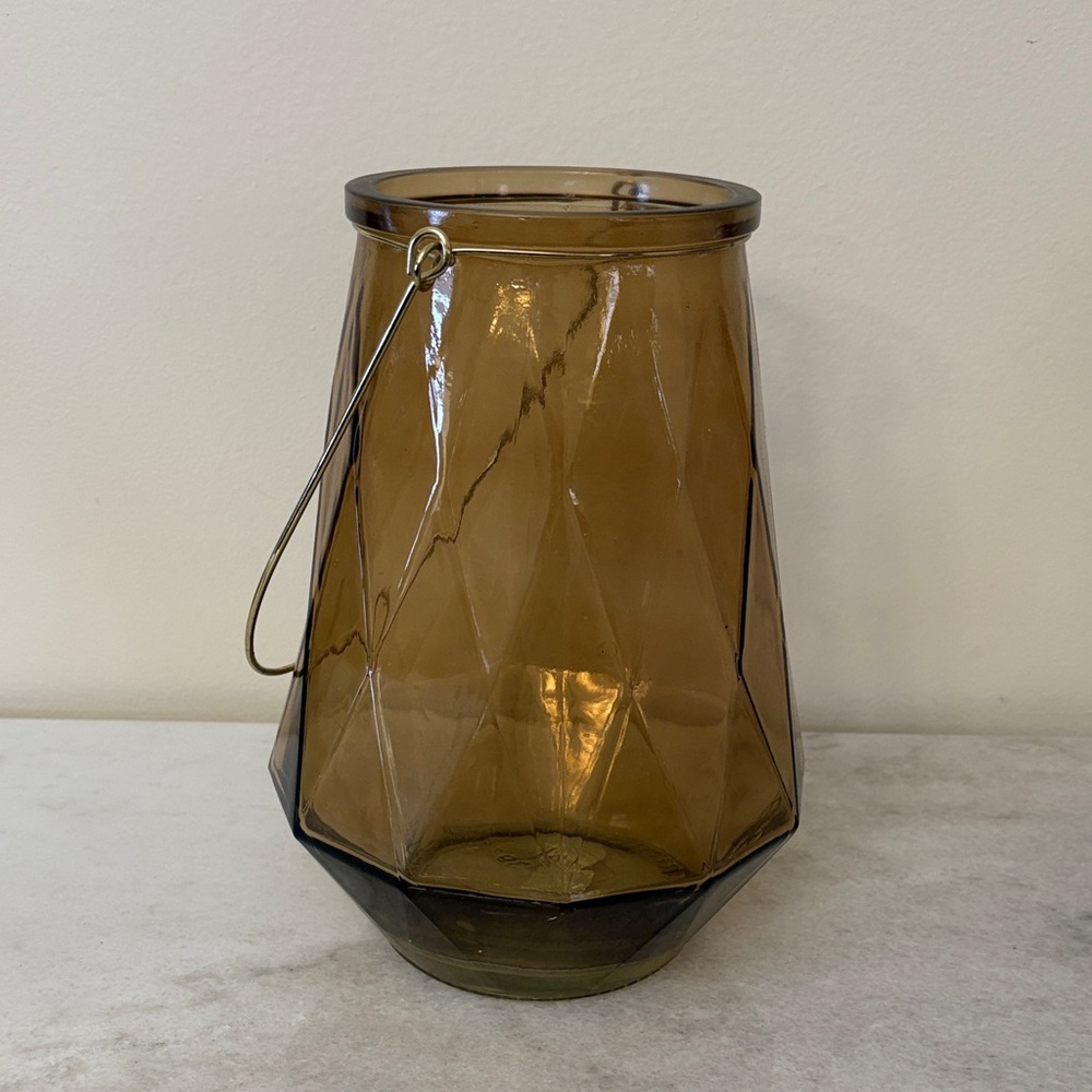 Geometric Amber Lantern with Handle